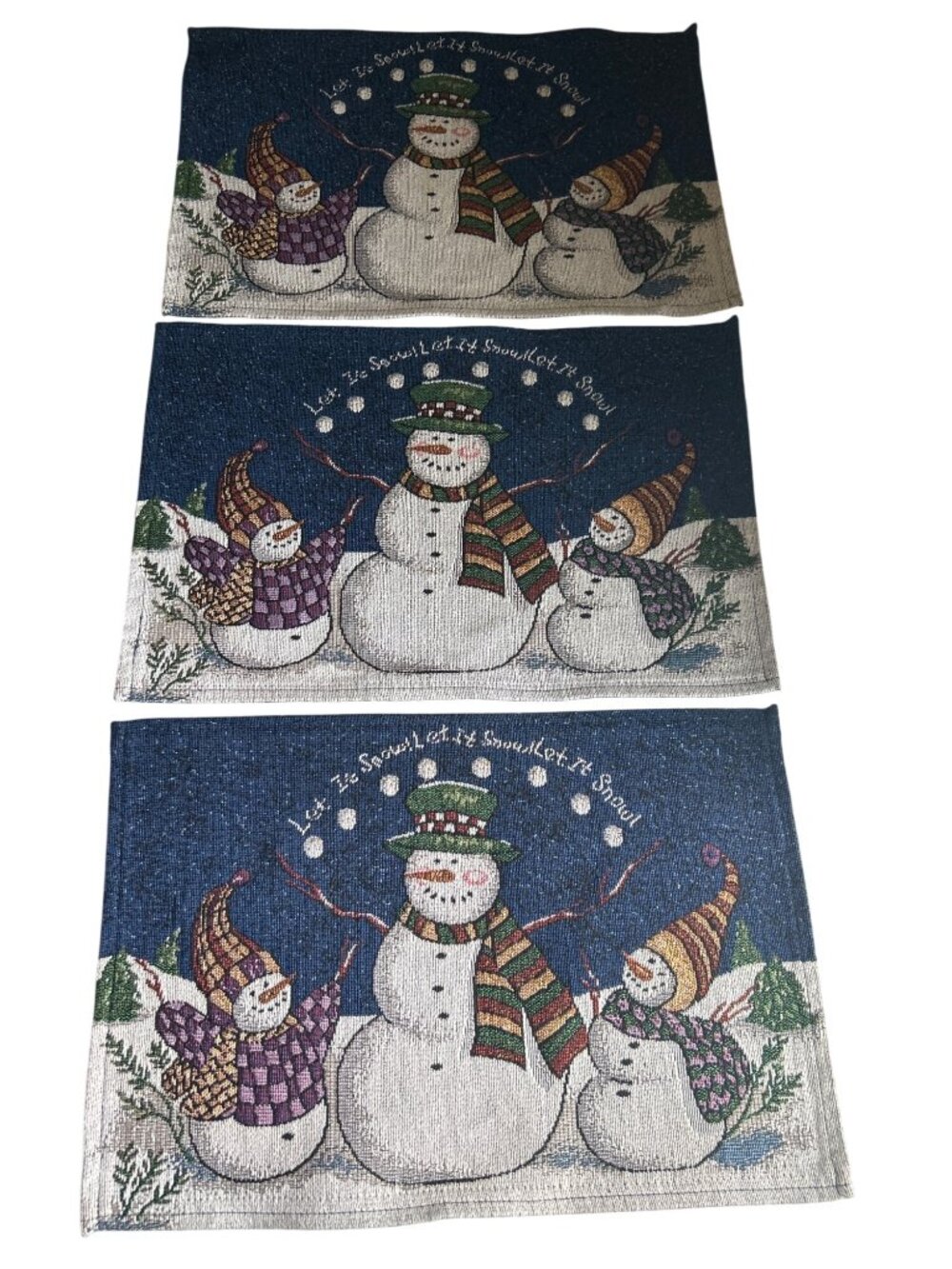 Let It Snow Snowman Tapestry Placemats Set Of 6 Winter Holiday Decor 12" X 19"